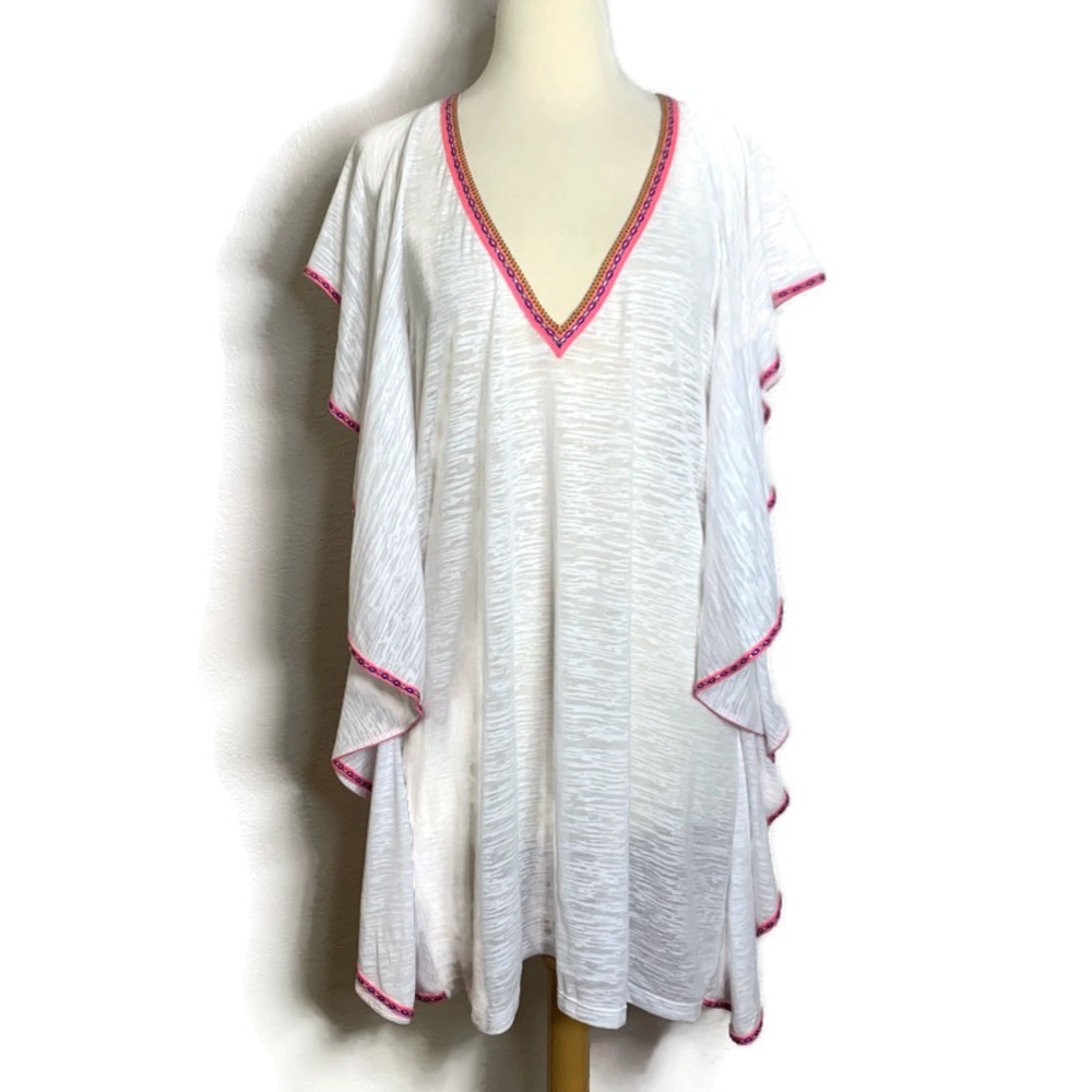 Pitusa White Burnout Ruffles Sides Swim Cover Up